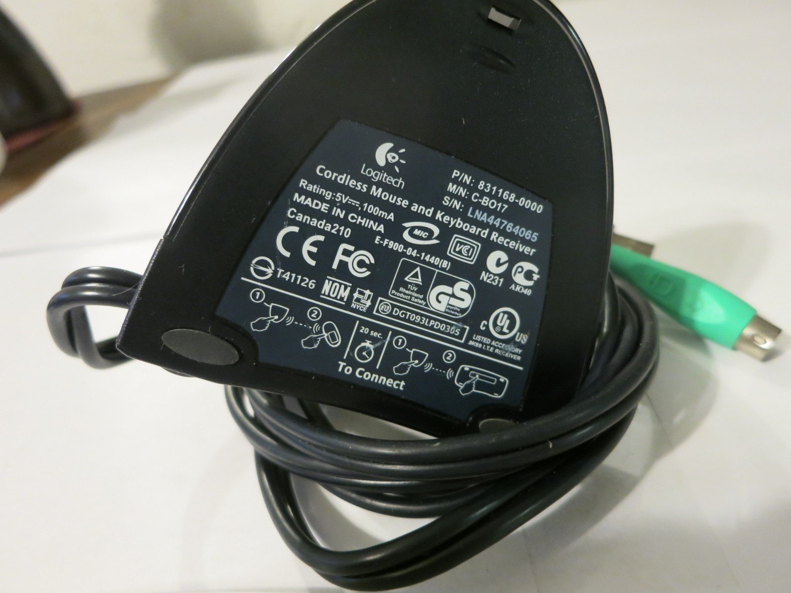 Logitech Cordless Mouse and Keyboard Receiver P/N 831168-0000 Model C-BO17