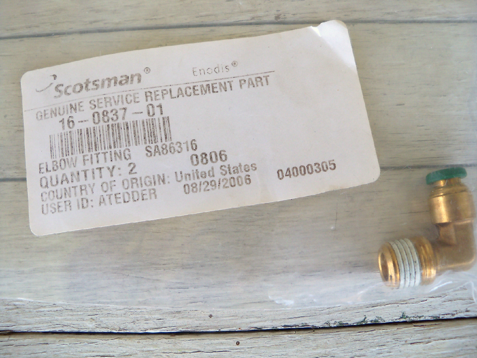 SCOTSMAN ICE MACHINE ELBOW BRASS FITTING 16-0837-01