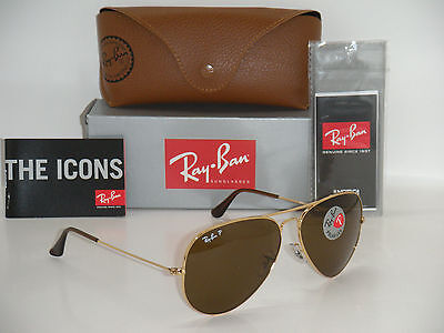 Authentic Ray-Ban AVIATOR GOLD / BROWN POLARIZED RB3025 001/57 62MM LARGE NEW