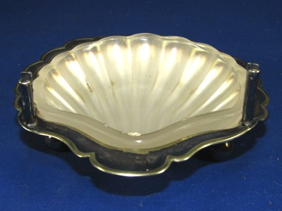 Victorian John Round & Sons Silver Plated Shell Caviar-Butter Serving Tray-Bowl