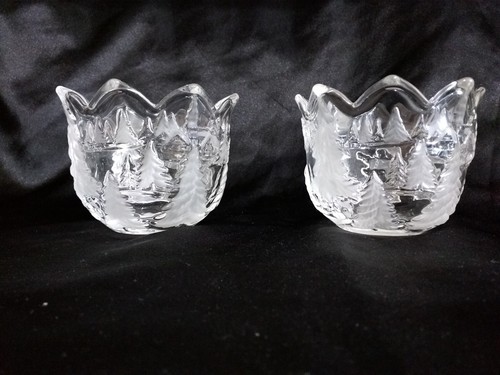 2 MIKASA HOLIDAY LANDSCAPE GIRL SNOW CANDLE HOLDER VOTIVE CANDY NUT BOWLS DISH