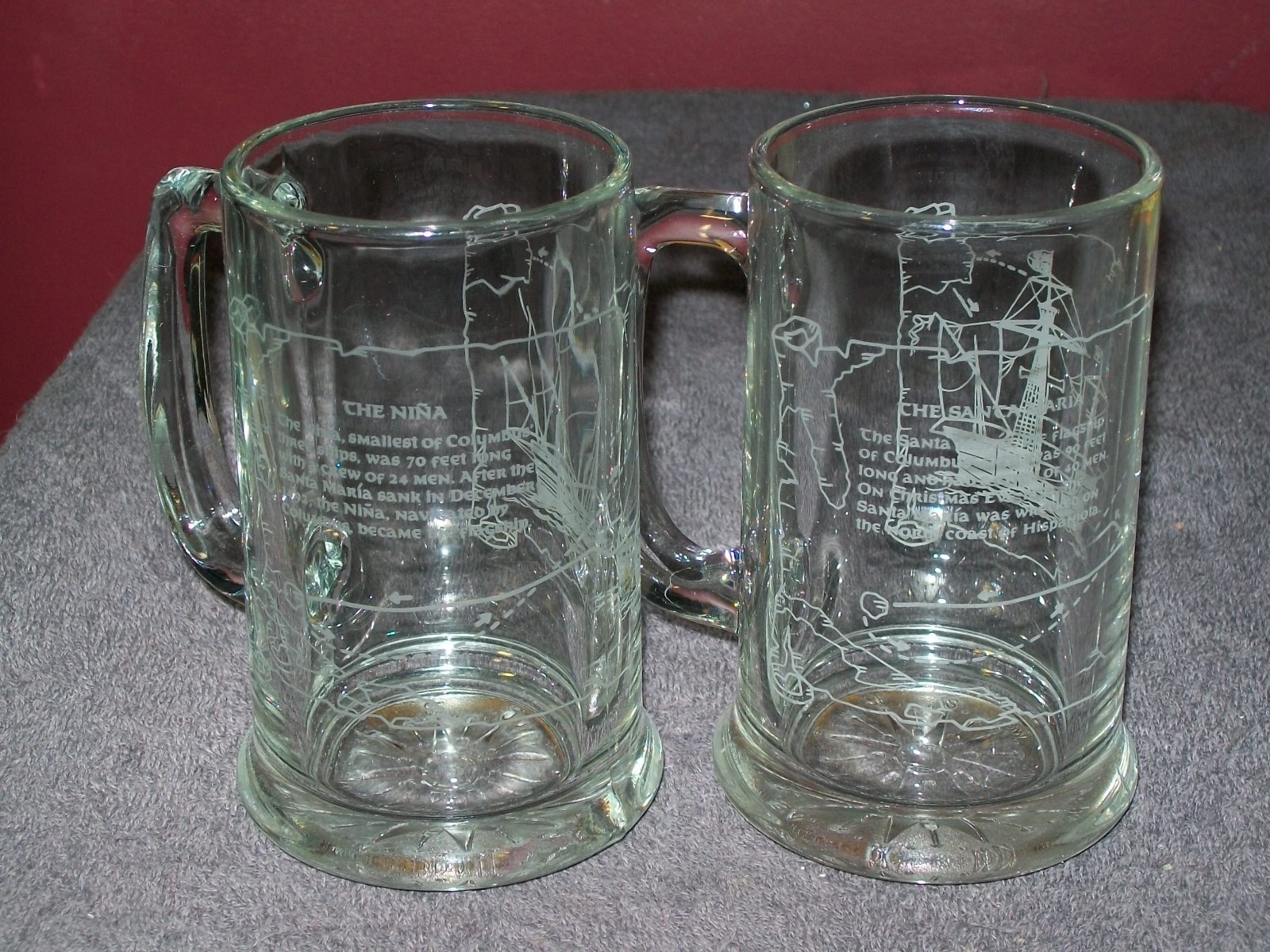 VINTAGE SANTA MARIA & THE NINA ETCHED BEER STEINS / NAUTICAL STEINS