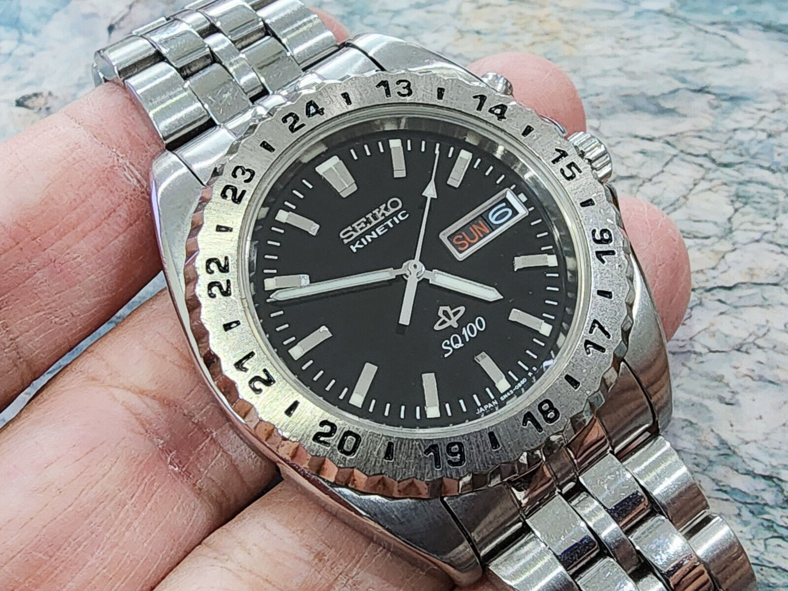 Rare SEIKO KINETIC SQ 100 DAY DATE SS MENS Mens Watch 5M43 Rare SEIKO KINETIC SQ 100 DAY DATE SS MENS Mens Watch 5M43