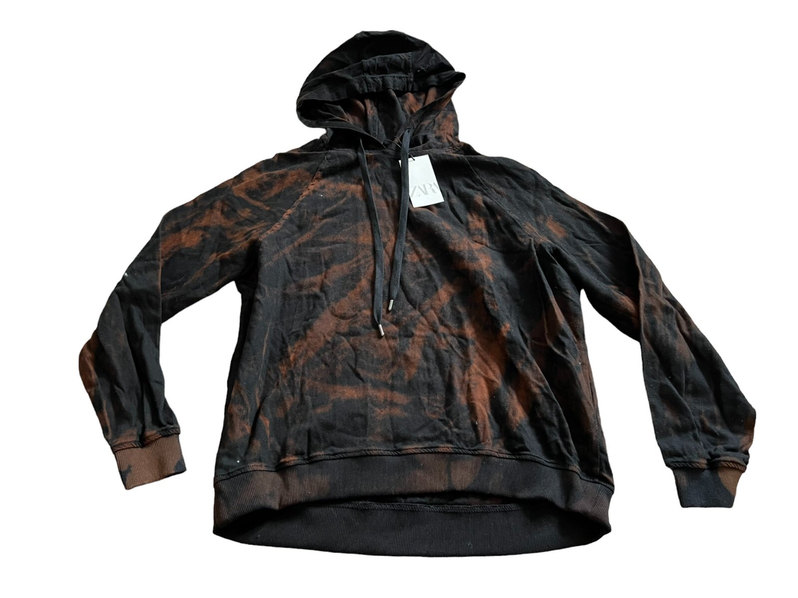 Zara Mens Hoodie Sweatshirt hooded M Black Tie Dye Cotton