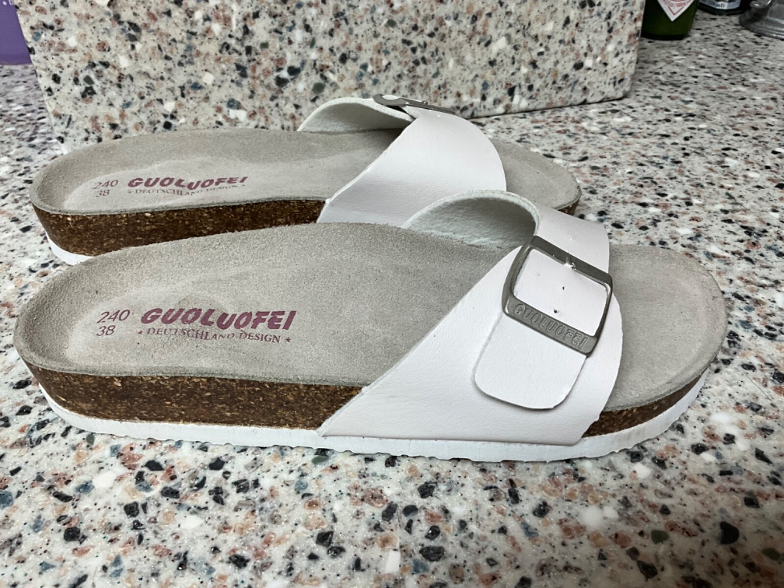 nalu＊-11138 NEW GUOLUOFEI WHITE SLIP ON SANDALS WOMENS SHOES SIZE 38/7.5