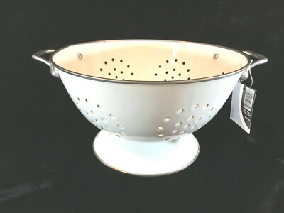 EPICURA White Enamel Pedestal Colander w/Stainless Steel Trim Has Tag India