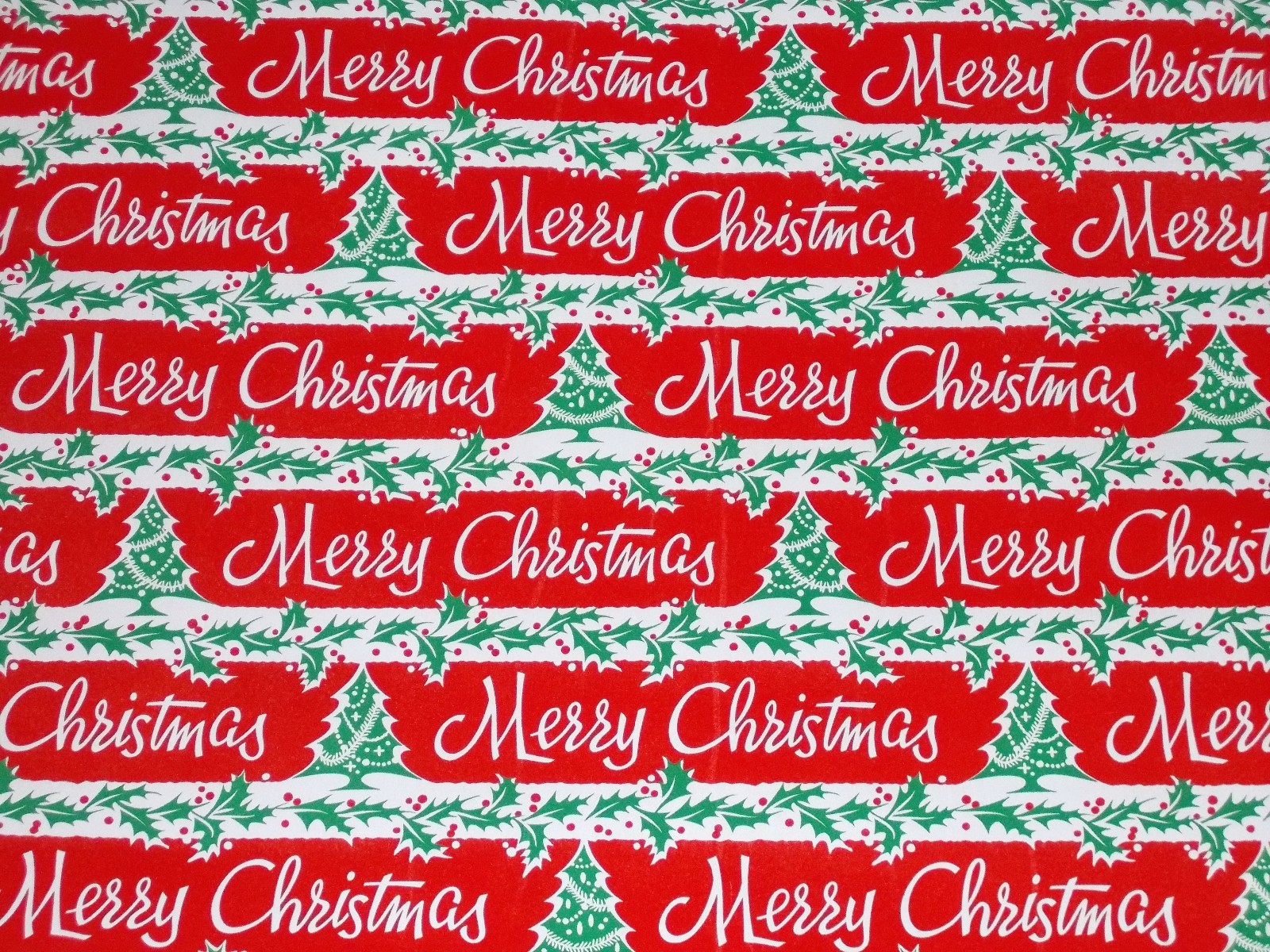 VTG 1950 MERRY CHRISTMAS STORE WRAPPING PAPER 2 YARDS GIFT WRAP MCM ATOMIC