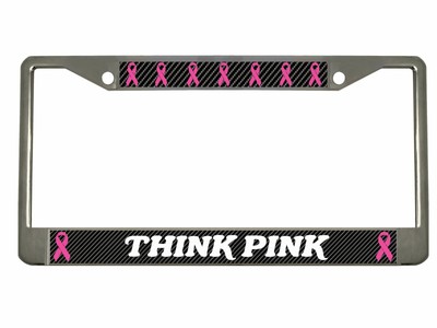 Think Pink Breast Cancer Ribbons Car License Frame  (Carbon)