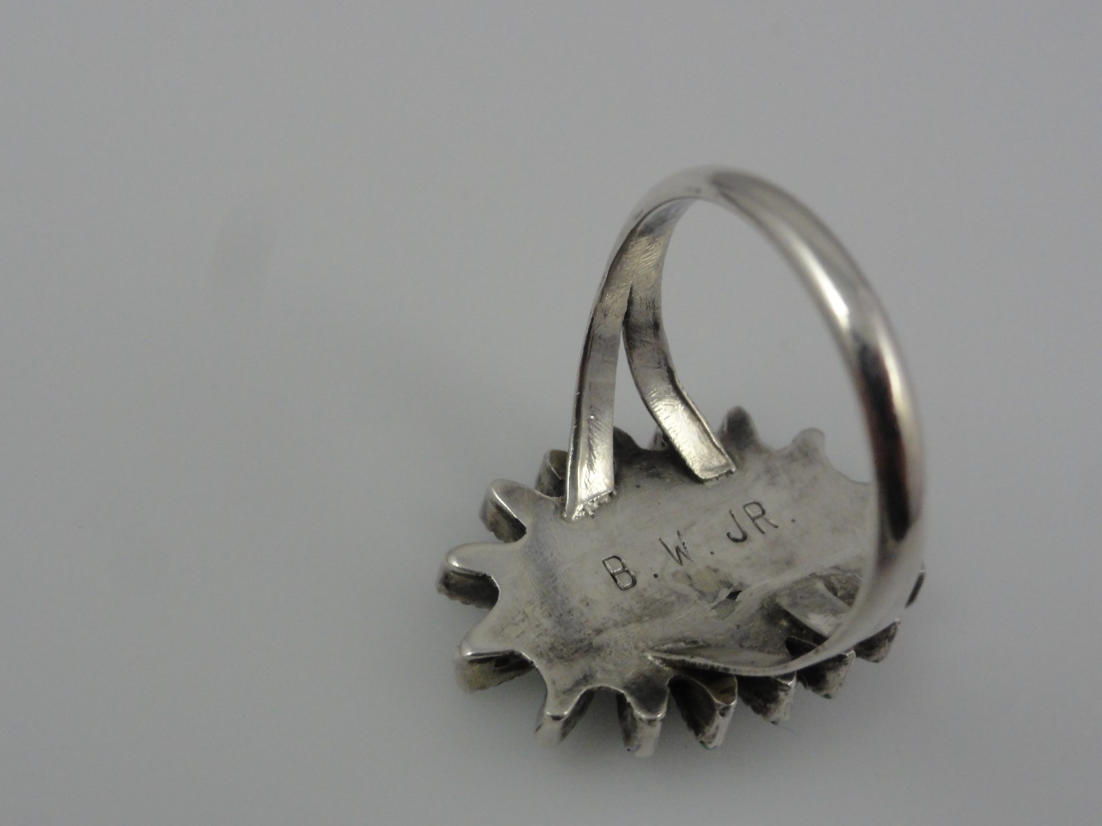 Signed B.W JR Silver Turquoise Petit Point Cluster Sz 9 Ring Southwestern