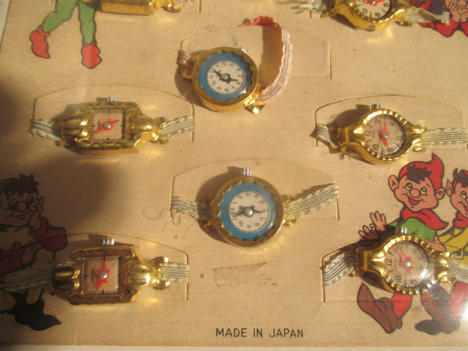Antique Disney Style Children's Toy Watch Display Card of 12 Toy Watches.