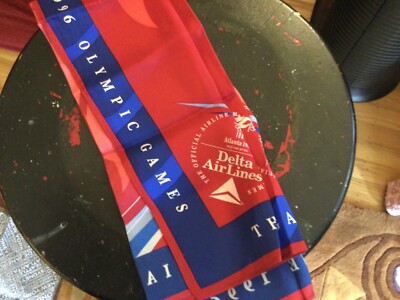 Delta Airlines Crew Flight Attendant Red Silk Scarf 1996 Atlanta Olympics New 