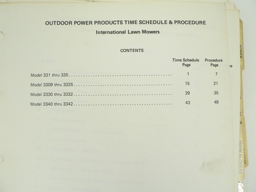 Outdoor Power Products Time Schedule & Procedure Manual Lawn Tractor & Equipment