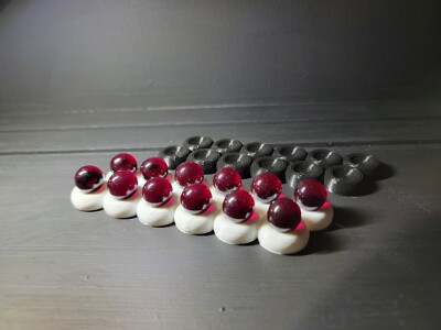 UV Reactive Deep Ruby Red - Lot Of 12 Cadmium Glass Marbles + 2 Marble Stands