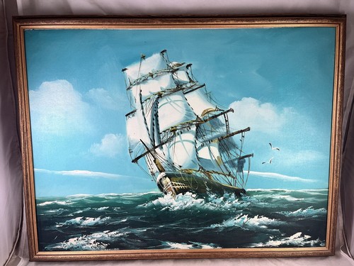 Painting Maritime Nautical Art Framed 26 X 20 Vintage