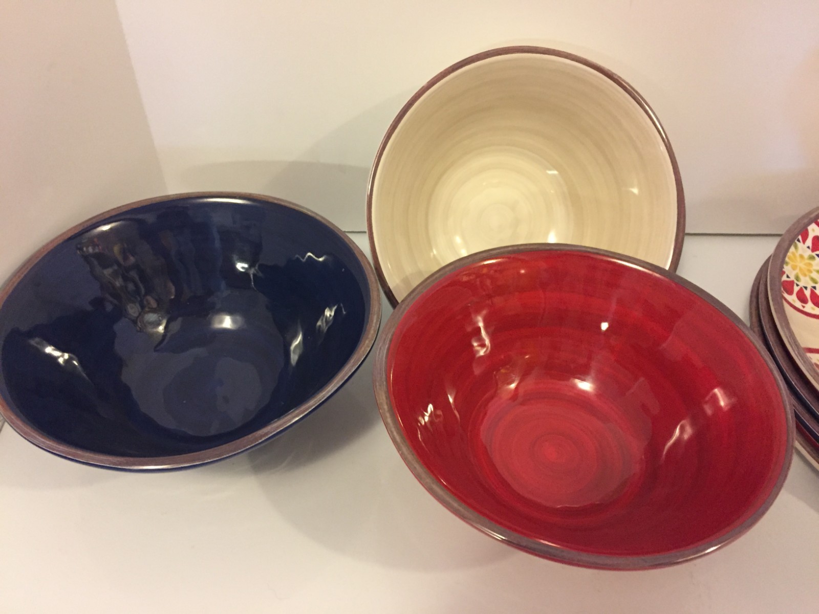 12 Piece Enamelware Plates & Bowls red White Blue