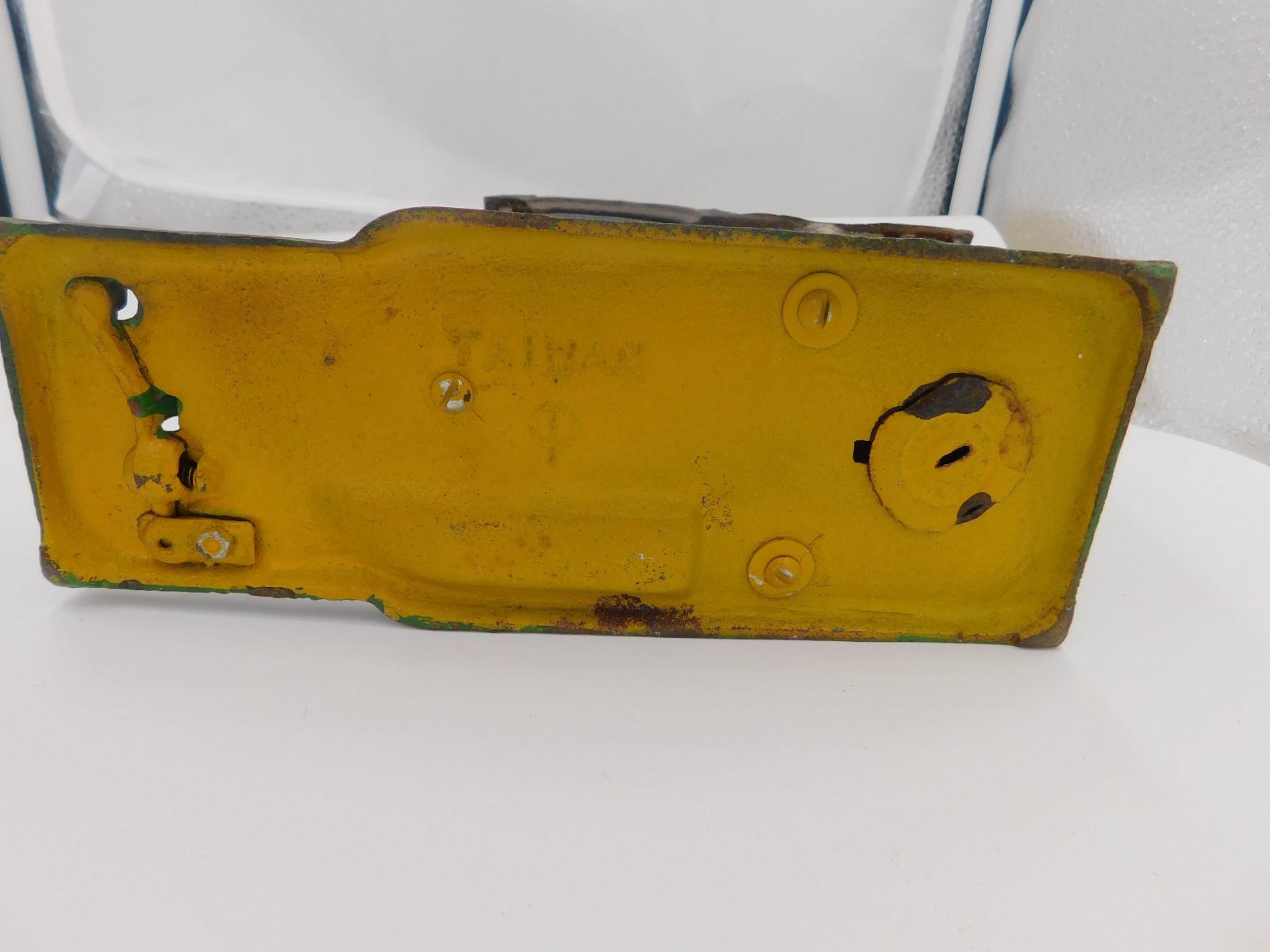 Vintage Mechanical Cast Iron Bank Donkey Mule Entering Barn