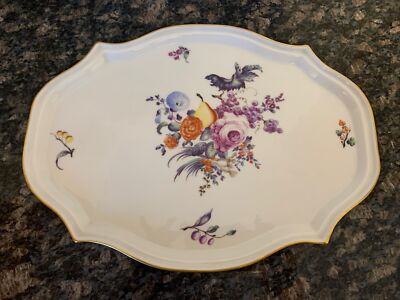 Antique  Nymphenburg Porcelain Platter With Fruit And Flowers