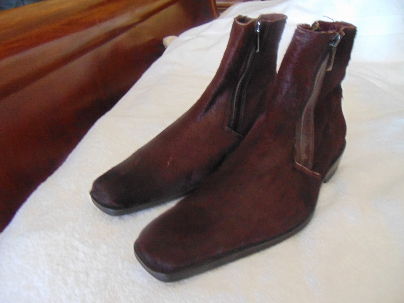 CLASSIC Italian Marco Delli Burgundy Red PONY Hair Leather Side Zip Boot 12 D  T