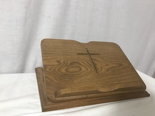 Beautiful Oak Folding Adjustable Bible Stand With Cross