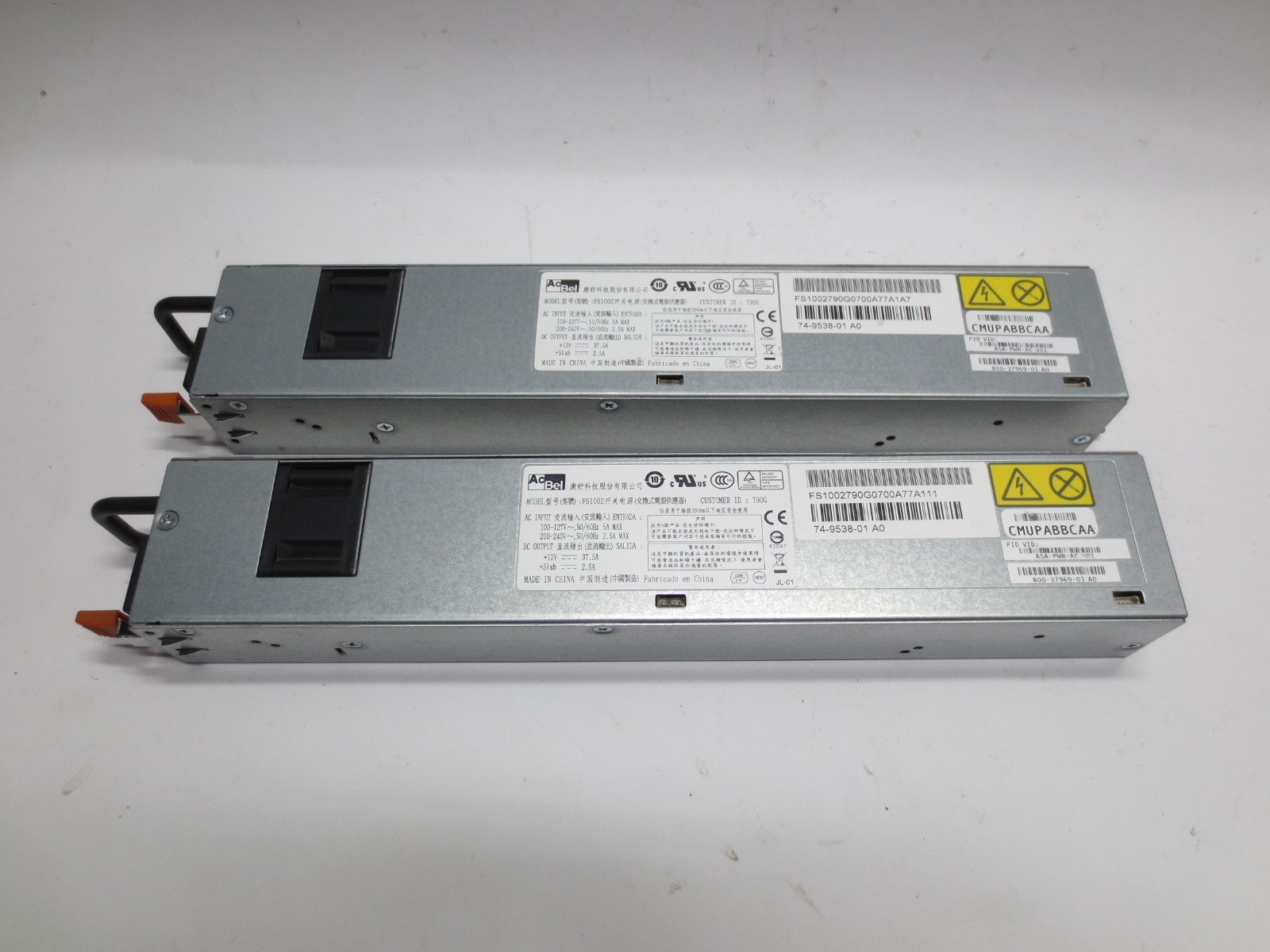 Lot of 2 Cisco AcBel FS1002 450W Switching Power Supply, ASA-PWR-AC
