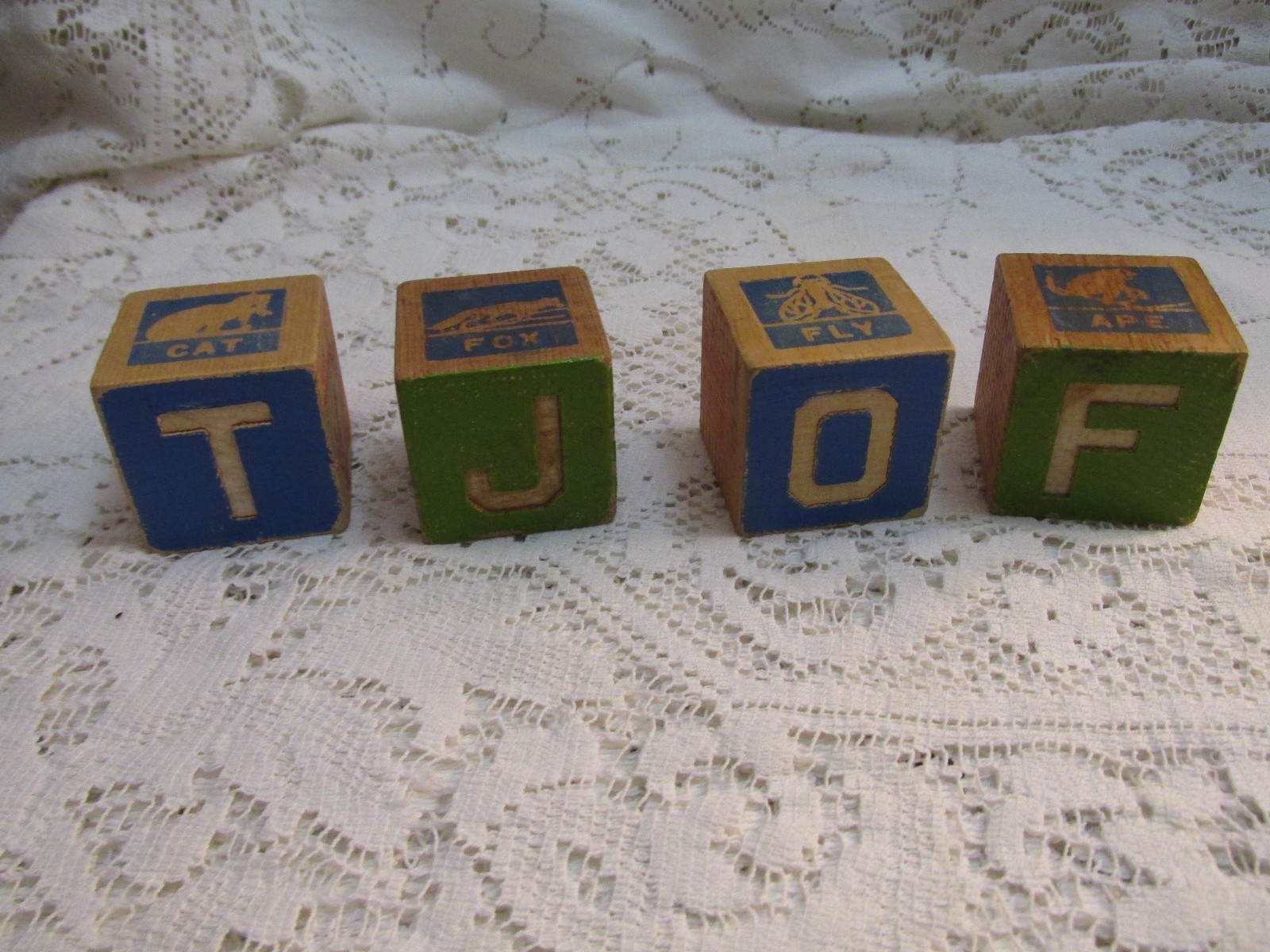 Lot of  4 Vintage Children's Wood Blocks - Fairy Tale