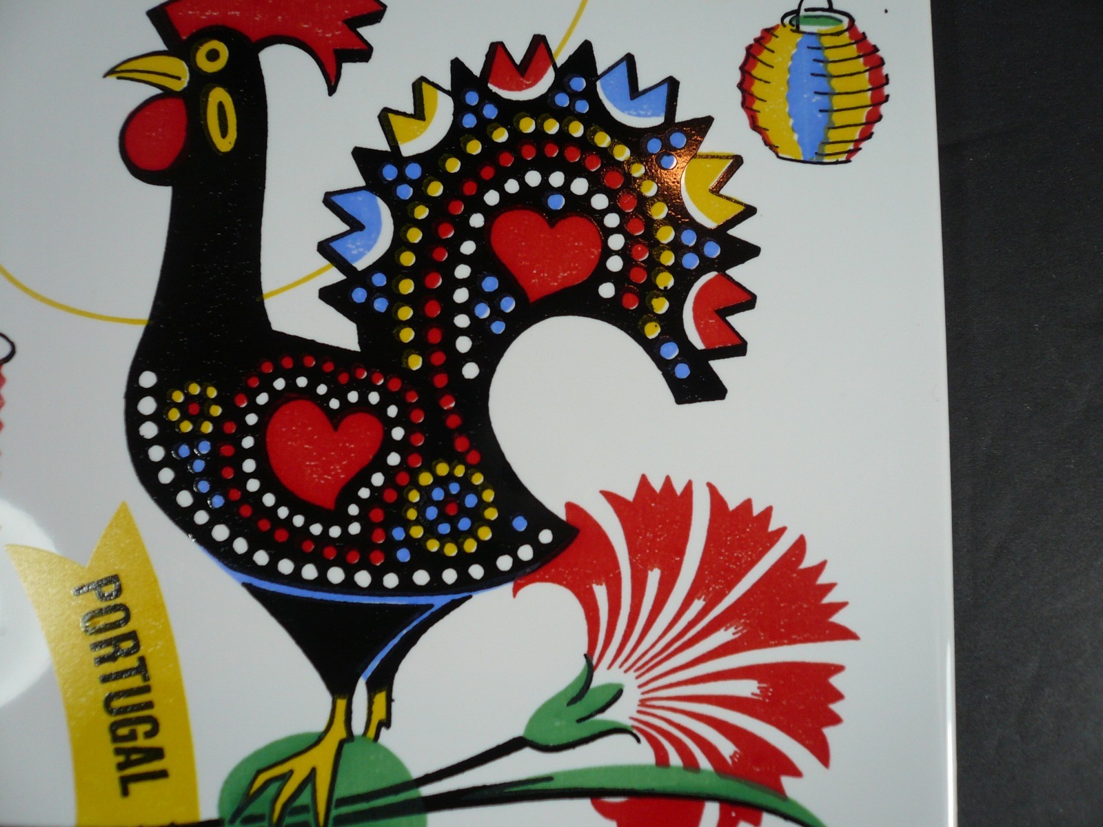 Vintage Galo de Barcelos Lucky Rooster Ceramic 6x6 Hand Painted Tile Portugal