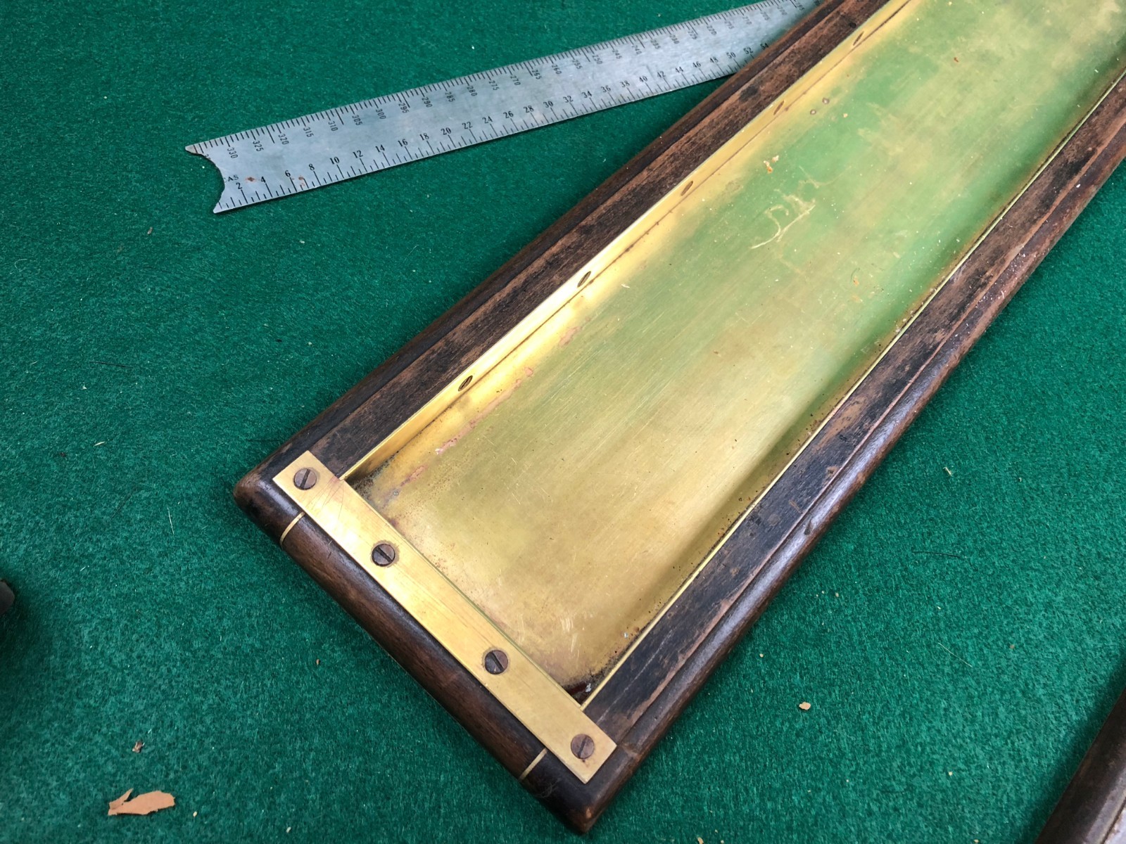 Vintage polished brass and wood letterpress print tray/galley/printing 24