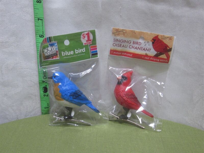 CARDINAL & BLUE BIRD motion-activated Singing Birds chirping duo NWT realistic