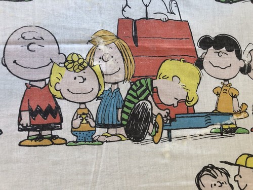 Vintage 1971 Peanuts Schultz Twin Flat Sheet Happiness Is Being One of The Gang