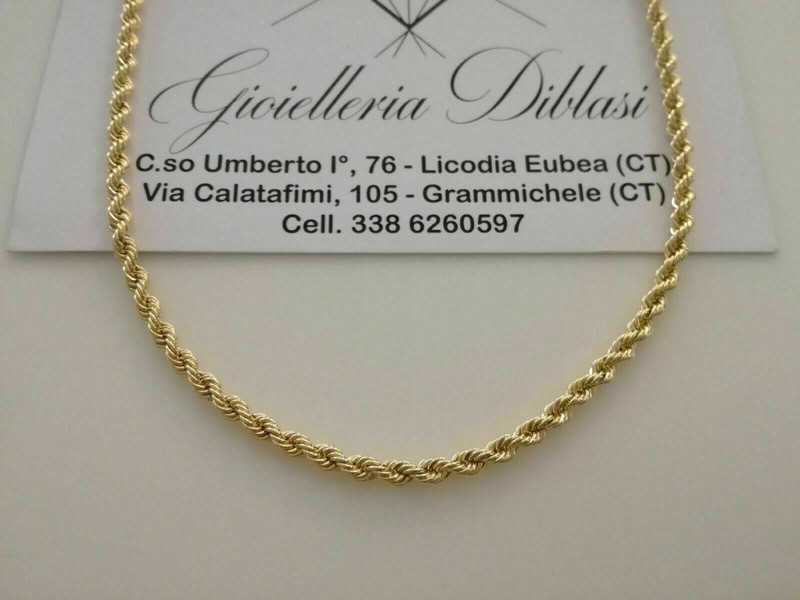 18k Or Jaune ChaÃ®Ne Collier Tresse Corde Or 750% 45 Cm Made In Italy 