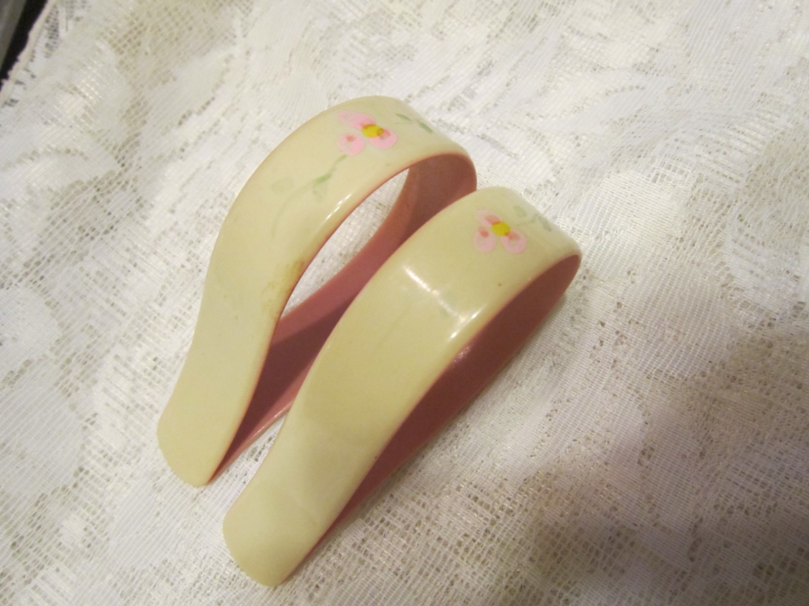 Vintage Hand Painted Celluloid / Plastic Infant Blanket Clips