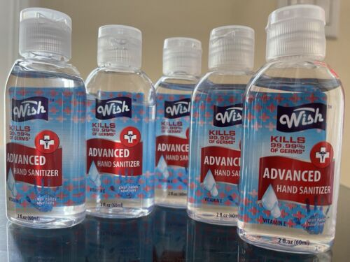 5 Bottles Wish Advanced Hand Sanitizer 2oz each