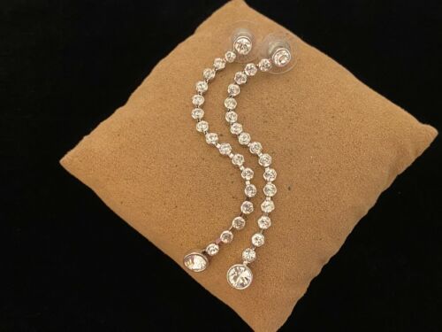 Swarovski Swan Signed Dressy Headlight Crystal Long 3.25" inch Pierced Earrings