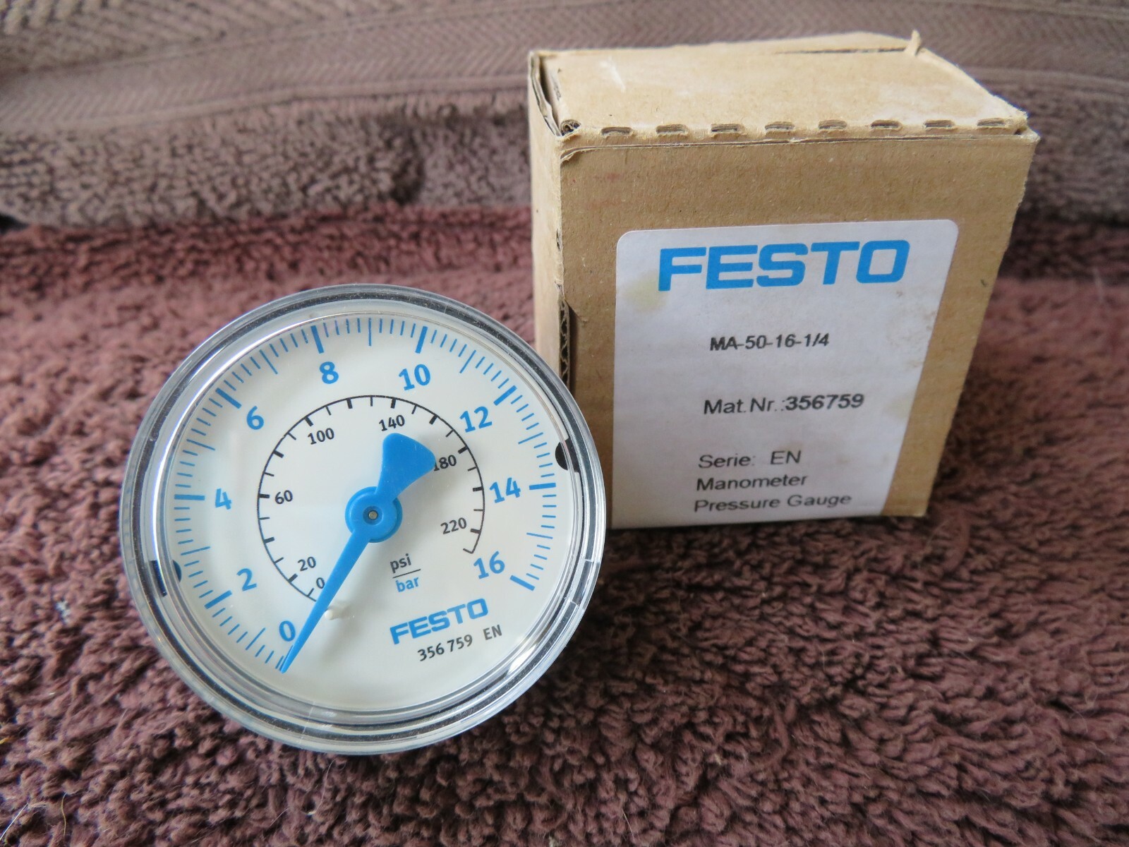 NEW FESTO 356759 MANOMETER PRESSURE GAUGE MA50161/4 016 BAR SERIES EN