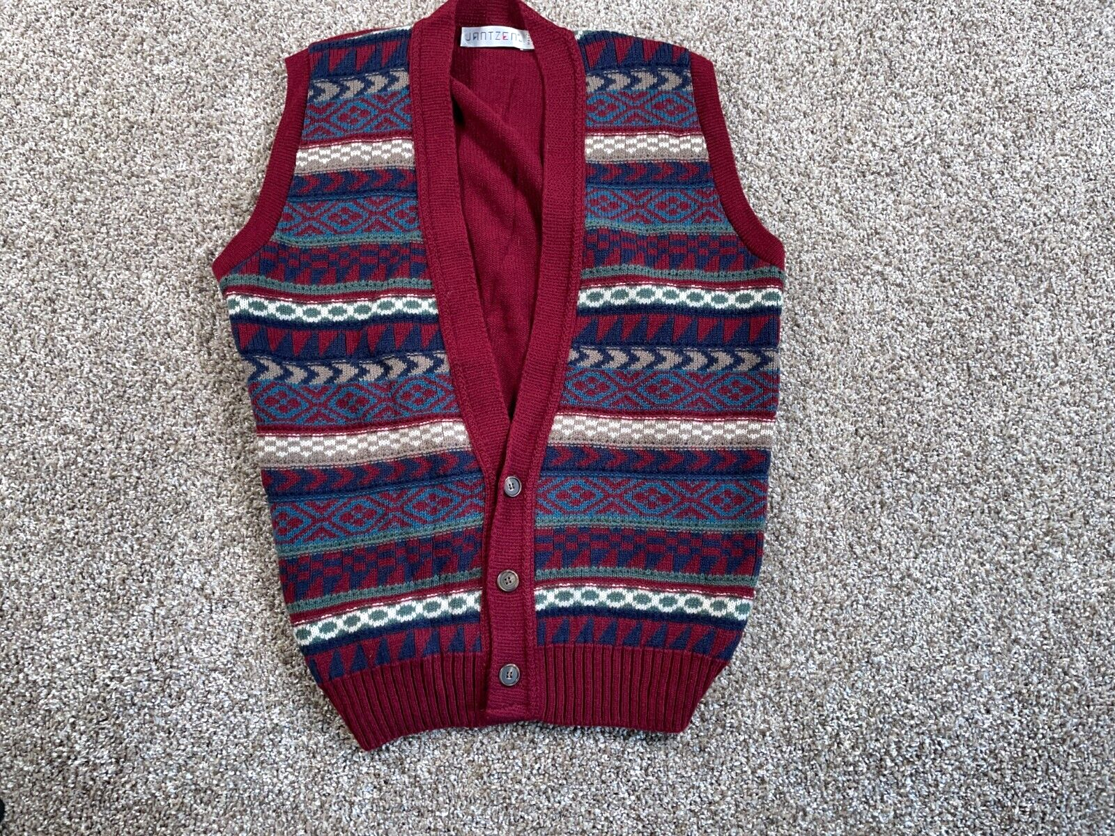 【新品】Geometric Wool Vest VTG 90s Jantzen Wool Geometric Pattern Sweater Vest Adult