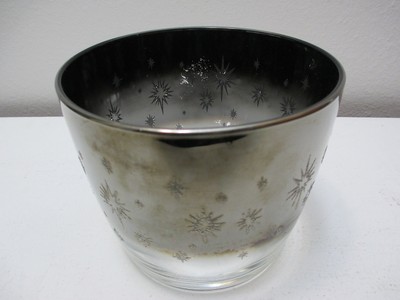 Vintage Retro Mid Century Barware Glass Ice Bucket Silver Fade Glitter Starburst