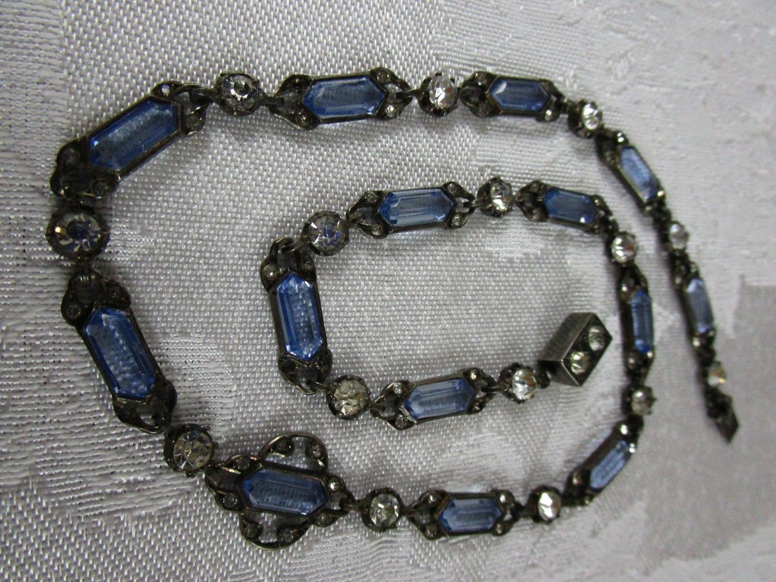 Antique Georgian Victorian Riviere Sapphire Diamond Paste Sterling Necklace