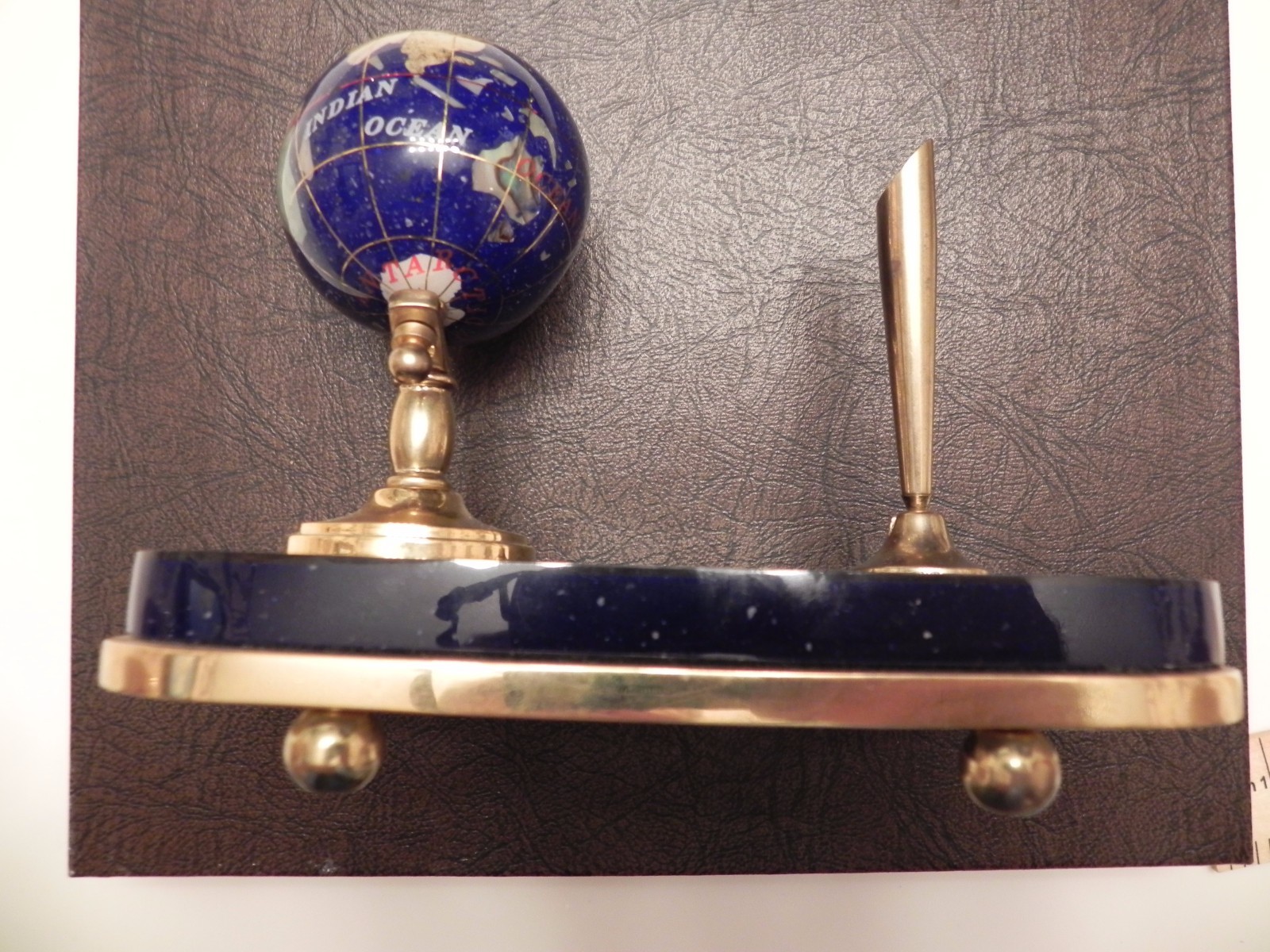 Handcrafted Gemstone Globe Desk Pen Holder Lapis Blue, Nice ! Free Shipping !