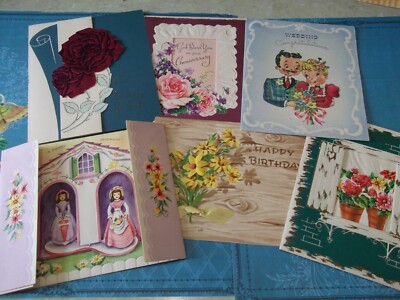 6 Vtg.,antique Greeting cards~Beautiful Unique  graphics~UNUSED~USA
