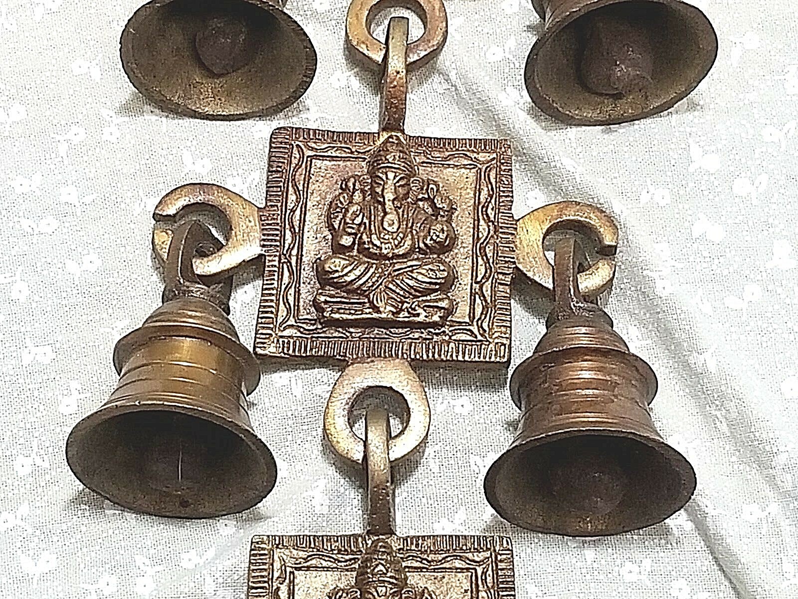 Vintage India Brass Gate Bell Featuring Ganesha 7 bells Total E5