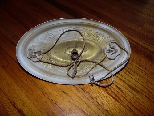 Antique Art Deco Victorian Metal Flush Mount Ceiling Light Fixture Brass