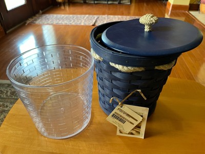 Longaberger  Cornflower Blue Large Pail Basket Combo w/Lid & Protector