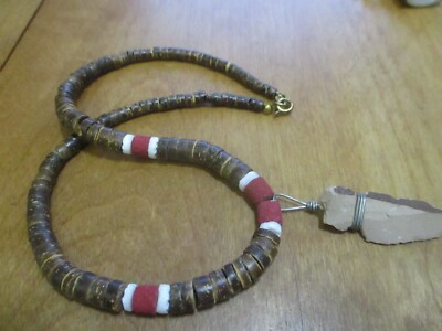 Arrowhead Coconut Beads Flint Necklace 17 1/2'' Long