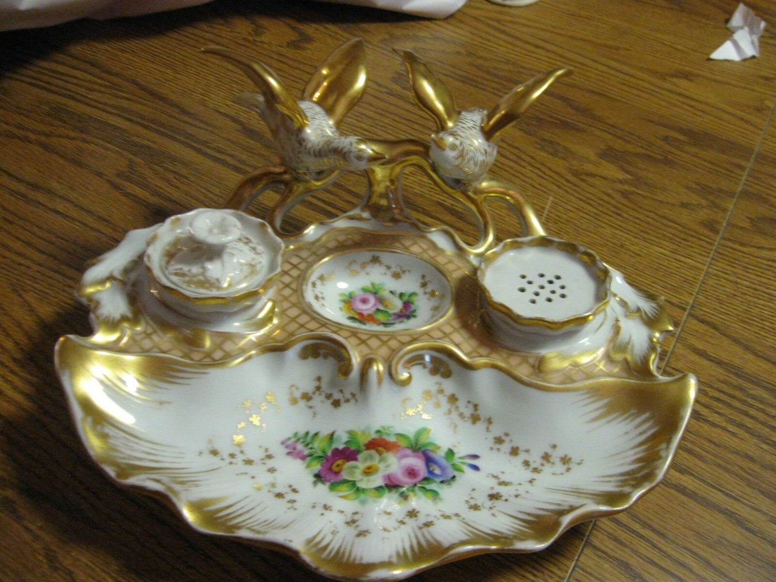 ANTIQUE KPM DESK SET, INKWELL , DUSTER  AND TRAY FROM GERMANY EXQUISITE