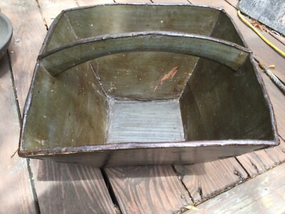 Antique wooden Chinese rice bucket measure painted olive green