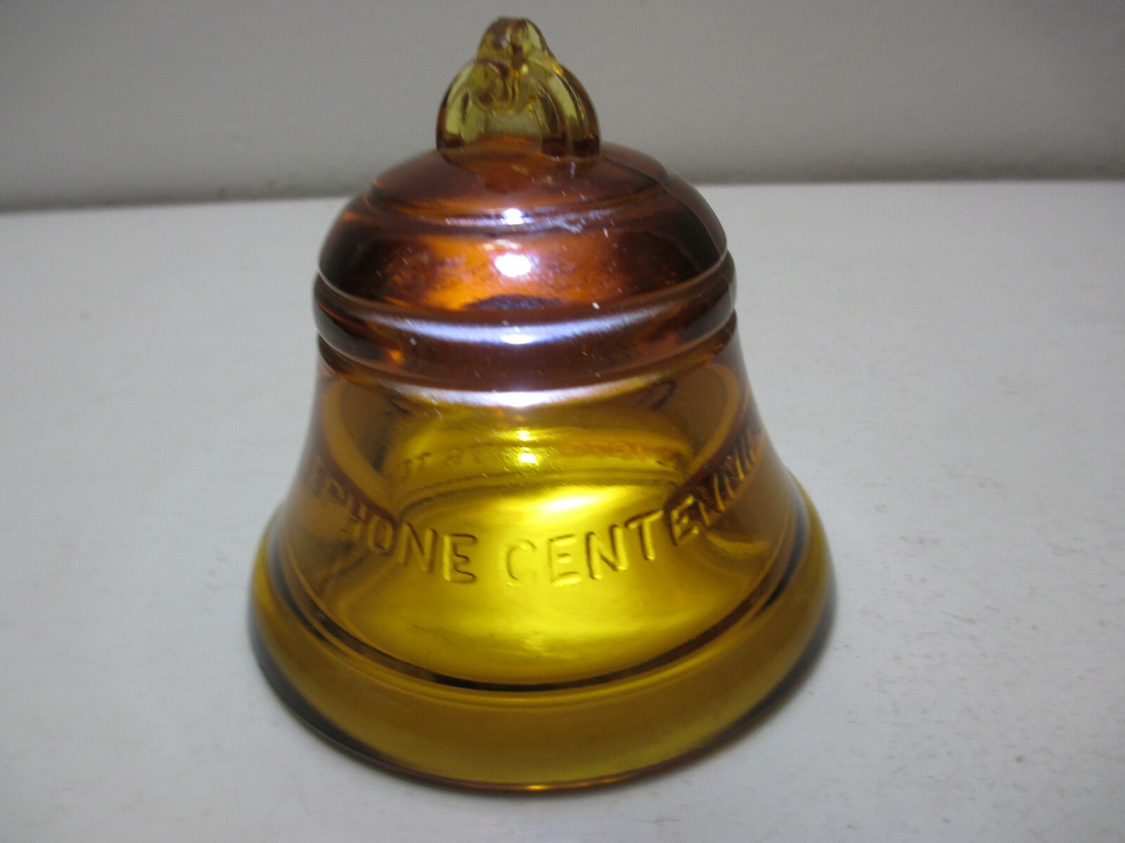 Vintage Telephone Pioneers of America Glass Bell Centenial 1976 Amber