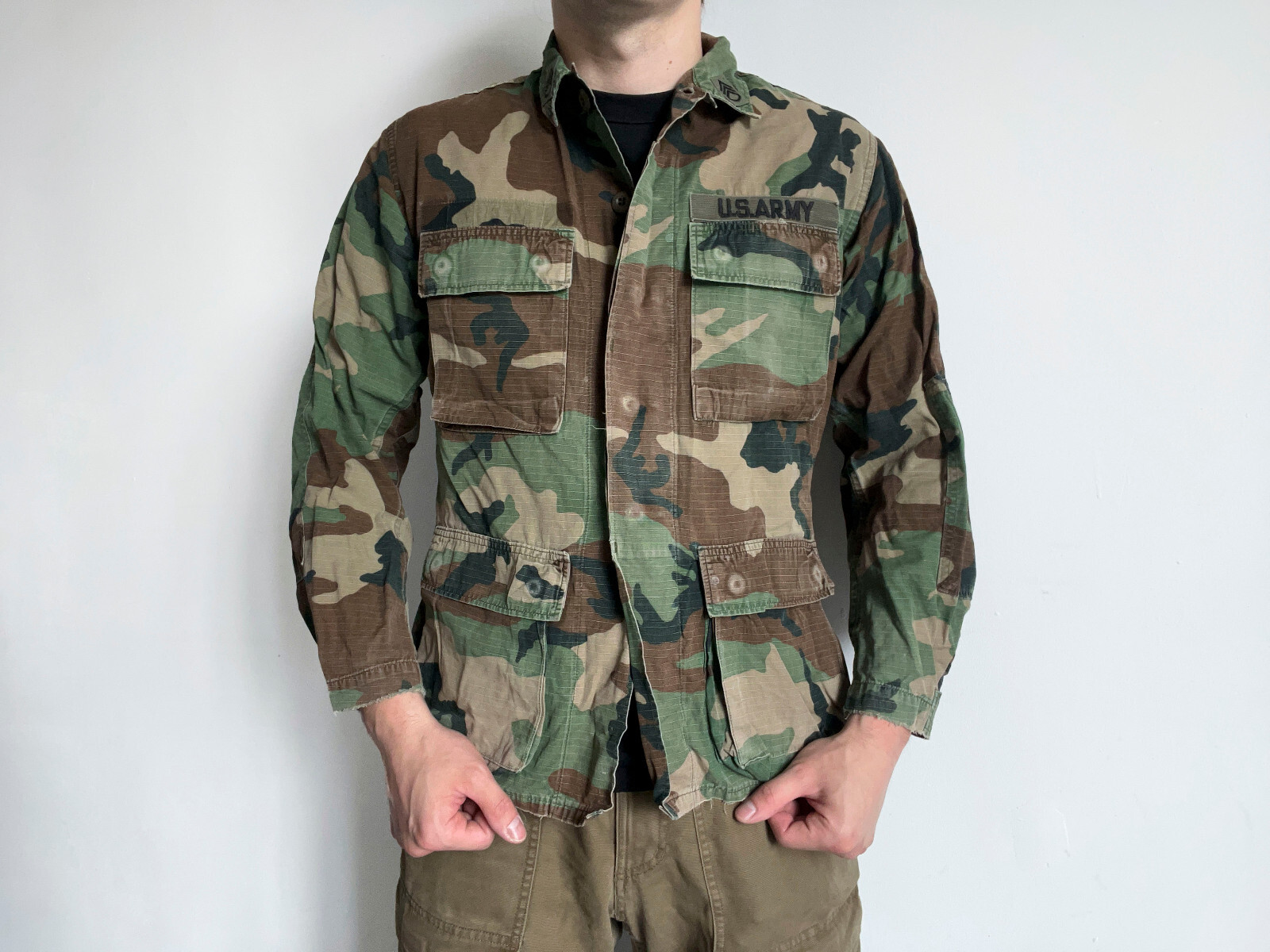 90s Vintage US Army Military Rip Stop Woodland ERDL Camo BDU