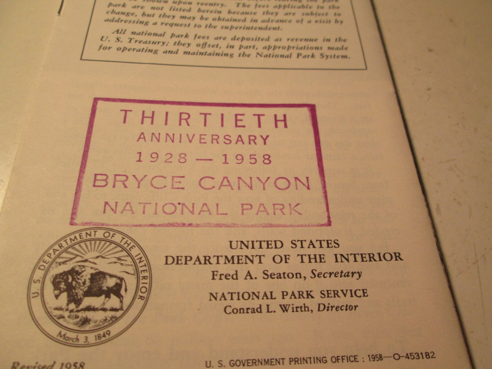 Vintage 1958 Bryce Canyon National Park Brochure Utah 30th Anniversary
