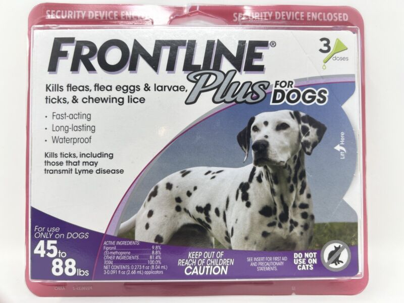 Frontline Plus Dogs 45-88lbs Flea & Tick Control 3 Doses Brand New, Sealed