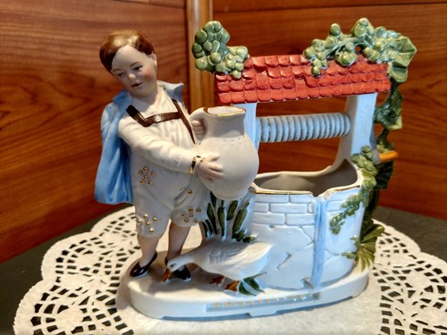 BOY & GOOSE BISQUE PORCELAIN WKG # 4347 FIGURINE MADE IN GERMANY